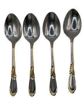 Retroneu Linda Stainless Steel Gold Accent Soup Spoons Set Of 4 Made In Korea